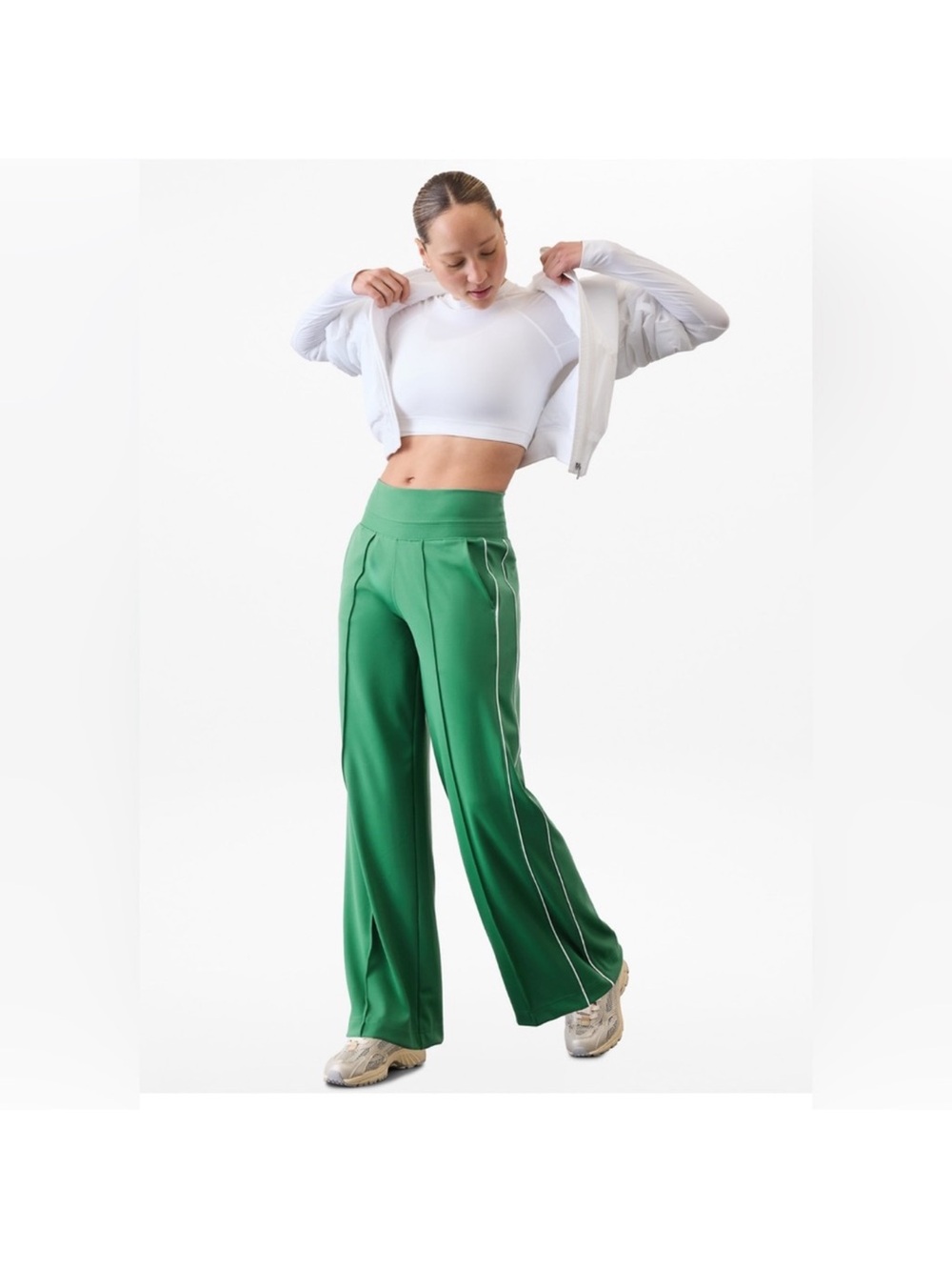 High-Waist Wide Leg Green Track Pants
